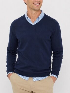 Linea Blu Cotton Cashmere Navy Blue V Neck Long Sleeve Pullover Sweater Large